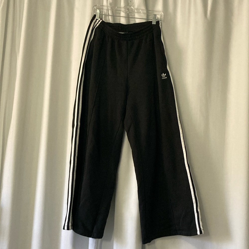 Adidas Adicolor 3 Stripes Loose French Terry 100% Cotton Wide Leg Pants, Medium